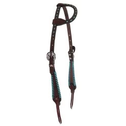 Double J Saddlery Brown Roughout With Turquoise Whip Stitch Single Ear Headstall