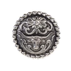 Rockin Out Jewelry 1 1/2in. Beaded Border Concho With Flower And Steer Head