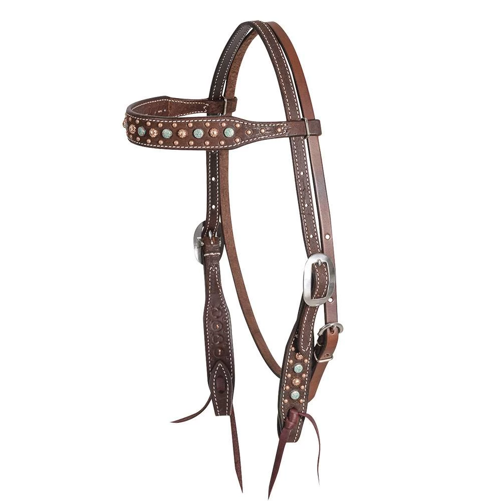 Martin Saddlery Chocolate Roughout Browband Headstall W/Floral Dots 3 Martin Saddlery Chocolate Roughout Browband Headstall W/Floral Dots