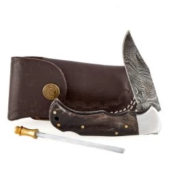 Rill Bone Daddy Silver Damascus Knife W/Sheath 051