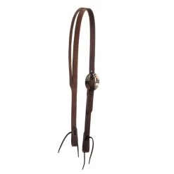 Nrs Tack Oiled 3/4 Inch Slit Ear Headstall With Copper Flower Silver Bar Cart Buckle