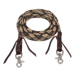 Mustang Aztec Braided Waxed Roping Rein W/Latigo Waterloops